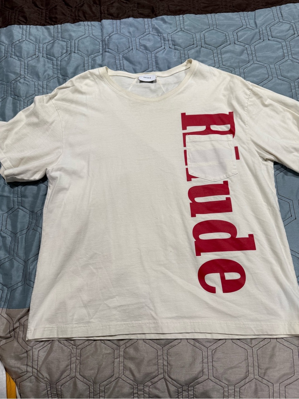 RHUDE POCKET LOGO CREAM TEE SZ XL